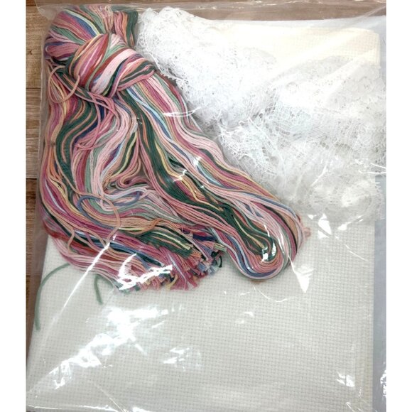 Lattice Floral Pillow Counted Cross-Stitch Kit 14"x14" Finished Size Includes Ai - Picture 4 of 4